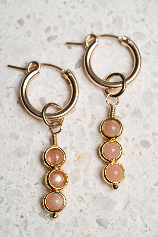 Pink Moonstone Trio Dangle Earrings